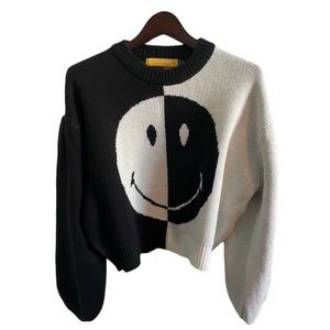 FARM Rio X Smiley Black and White Icon Sweater, Size Small